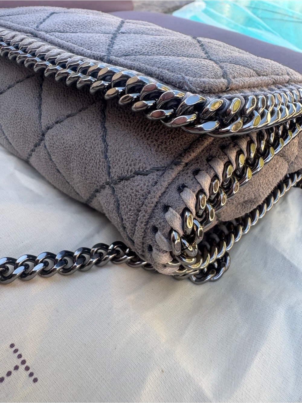 Stella McCartney Falabella Mini Quilted Vegan Suede Crossbody Gray VGUC - Picture 8 of 16